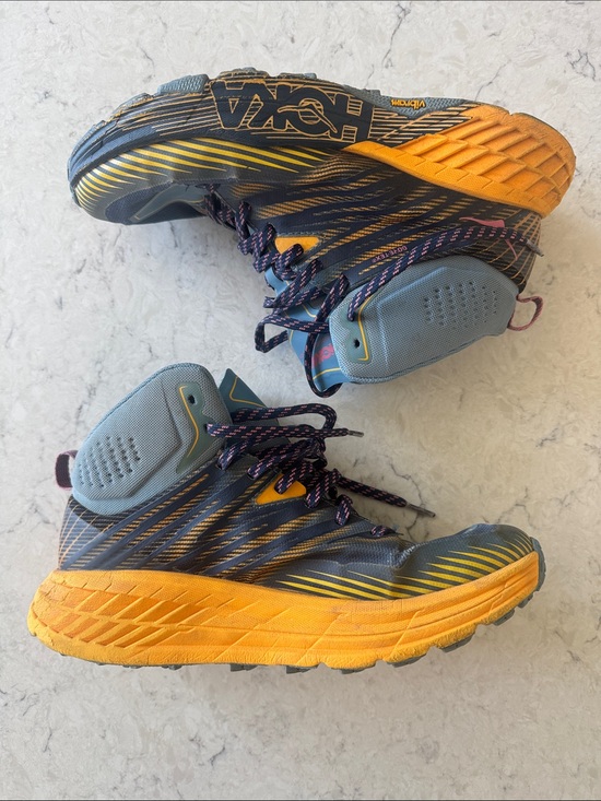 Hoka Shoes - Hoka Speedgoat Mid 2 GTX Trail Mid-Top Shoes in Blue and Orange women’s 9
